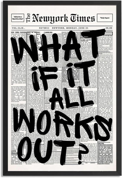 Skiennix Trendy Black and White Framed Wall Art | "What If It All Works Out" Poster for Stylish Dorm Decor