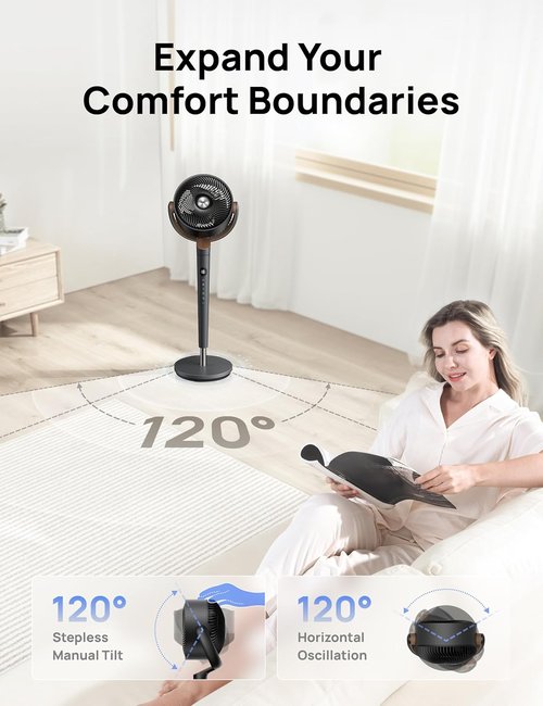 DREO Oscillating Floor Fan - Quiet 120° Pedestal Fan with 9 Speeds & 20dB Noise Level | Adjustable 37-42" Height