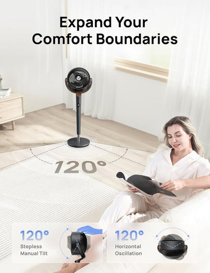DREO Oscillating Floor Fan - Quiet 120° Pedestal Fan with 9 Speeds & 20dB Noise Level | Adjustable 37-42" Height