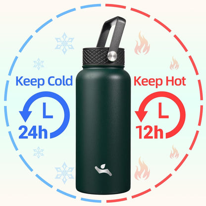 Skiennix 32 Oz Insulated Stainless Steel Water Bottle - Durable Sport Design in Army Green