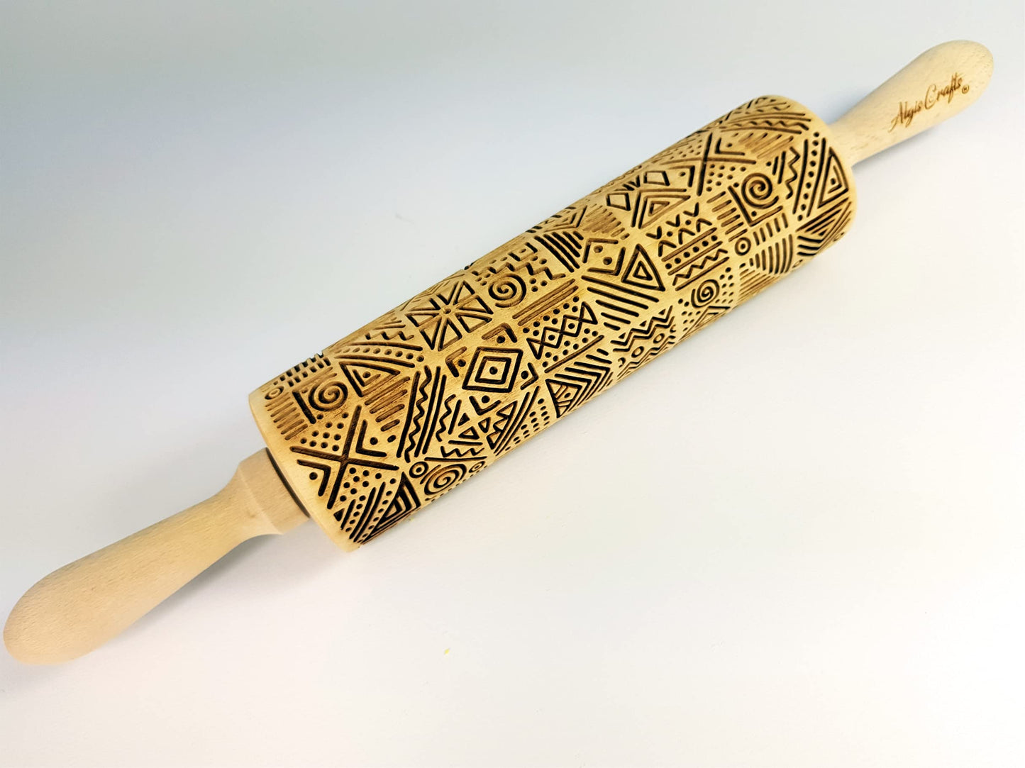 AFRICA Embossing Rolling Pin Dogh Roller with Tribal Pattern for Embossed Cookies and Pottery by Algis Crafts