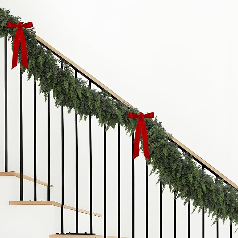 15 Ft Real Touch Cedar Garland - Greenery Mantel Decor, Flexible Branches, Farmhouse Christmas
