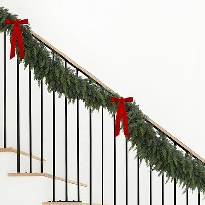 15 Ft Real Touch Cedar Garland - Greenery Mantel Decor, Flexible Branches, Farmhouse Christmas