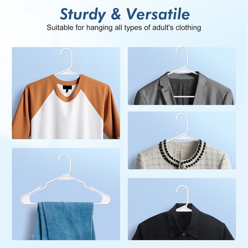 HOUSE DAY Plastic Hangers - 20 Pack White Non-Slip Clothes Hangers for T-Shirts, Dresses & Coats