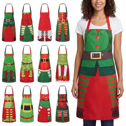 Suhine 12Pcs Christmas Aprons Set - Adjustable Red Plaid Elf Design for Women & Men (Variation: Elf)