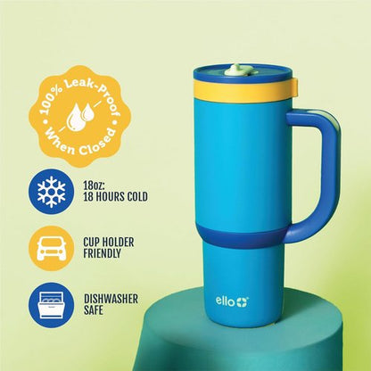 Ello Oasis 18oz Kids Tumbler - Leakproof Insulated Stainless Steel Cup with Handle & Straw | Glacier Color