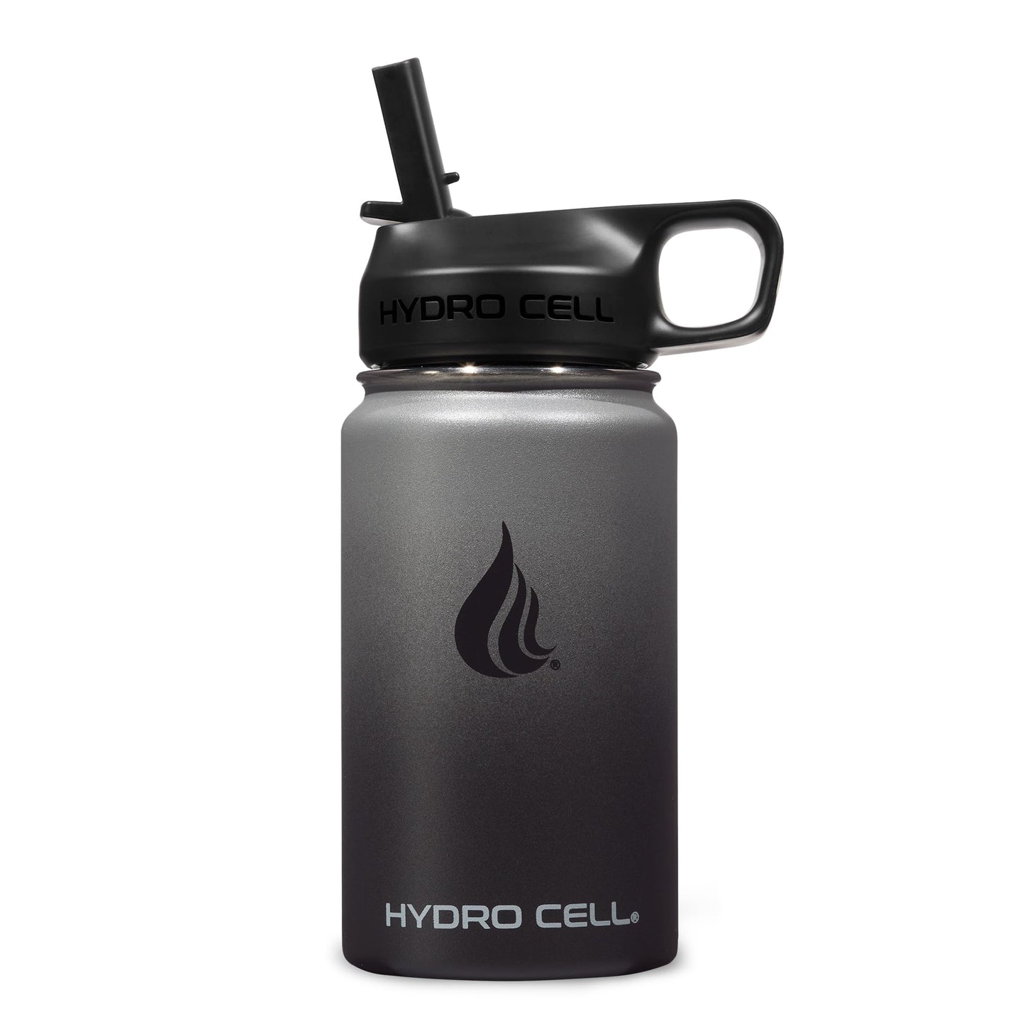 HYDRO CELL Stainless Steel Insulated Water Bottle with Straw - For Cold & Hot Drinks - Metal Vacuum Flask with Screw Cap and Modern Leakproof Sport Thermos for Kids & Adults (Graphite/Black 14oz)