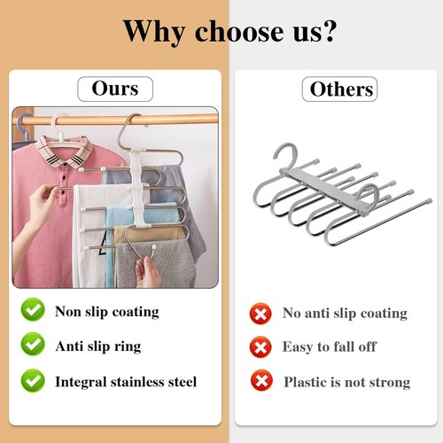 Kalimdor Pants Hangers - Space-Saving Metal Closet Organizer | Anti-Slip Design, 2 Pack for Jeans & Skirts