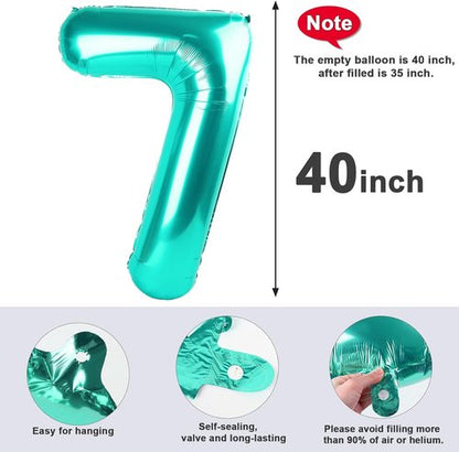 40 Inch Number 7 Balloon - Blue-Green Birthday Decor for 7th, 17th, 27th, and 70th Celebrations