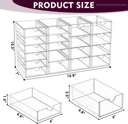 YFXCVSL Acrylic Makeup Organizer - 19 Drawer Clear Storage for Cosmetics & Beauty Supplies | Ideal for Vanity & Desk
