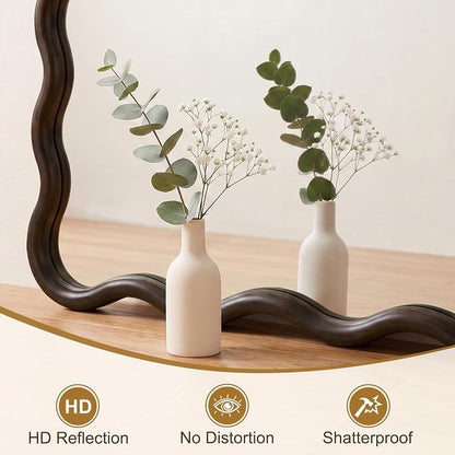 AMOISE Full Length Mirror 56x28 in - Brown Boho Wavy Floor Mirror