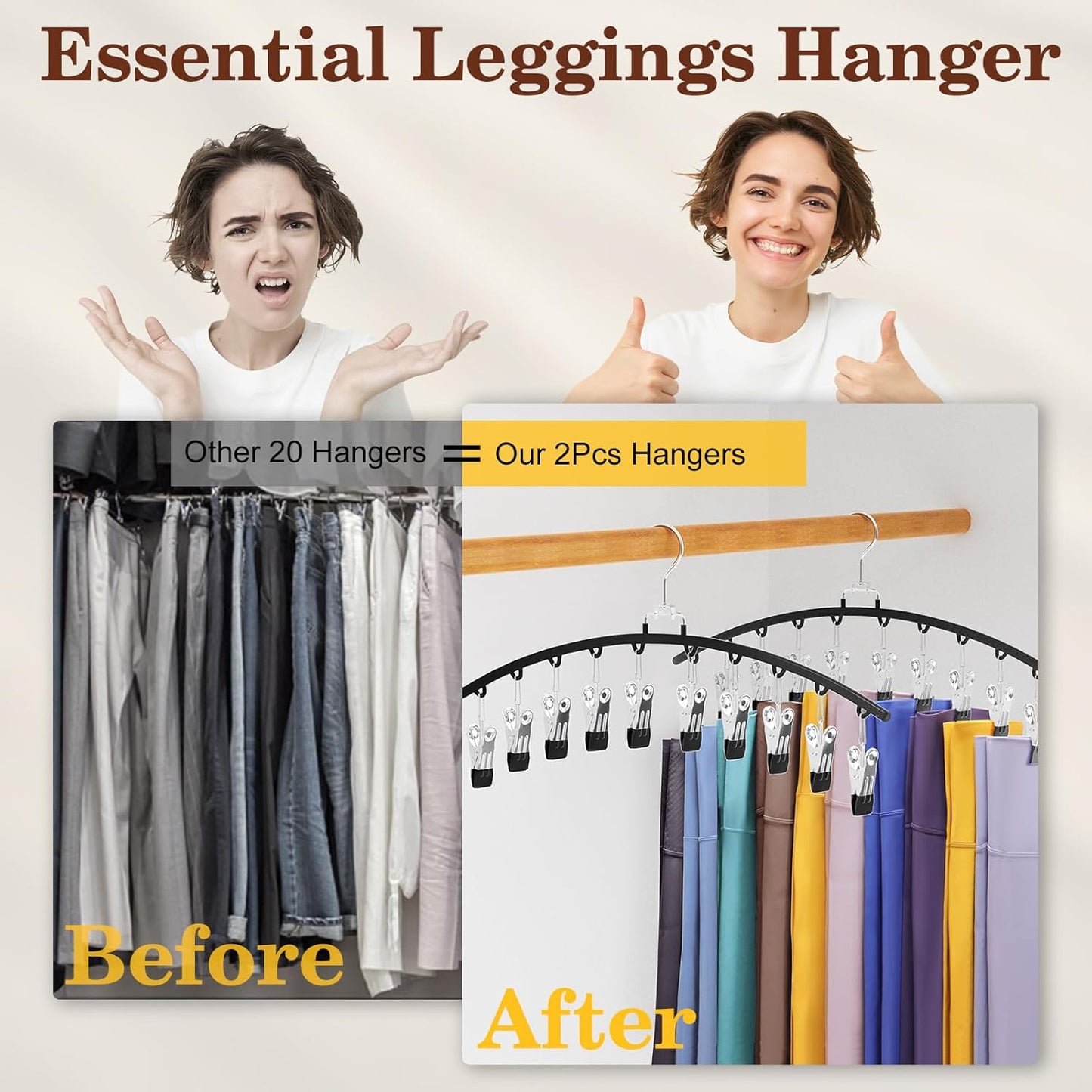 Skiennix Legging Organizer - 360° Swivel Metal Hanger with 20 Clips for Space-Saving Closet Storage | Black