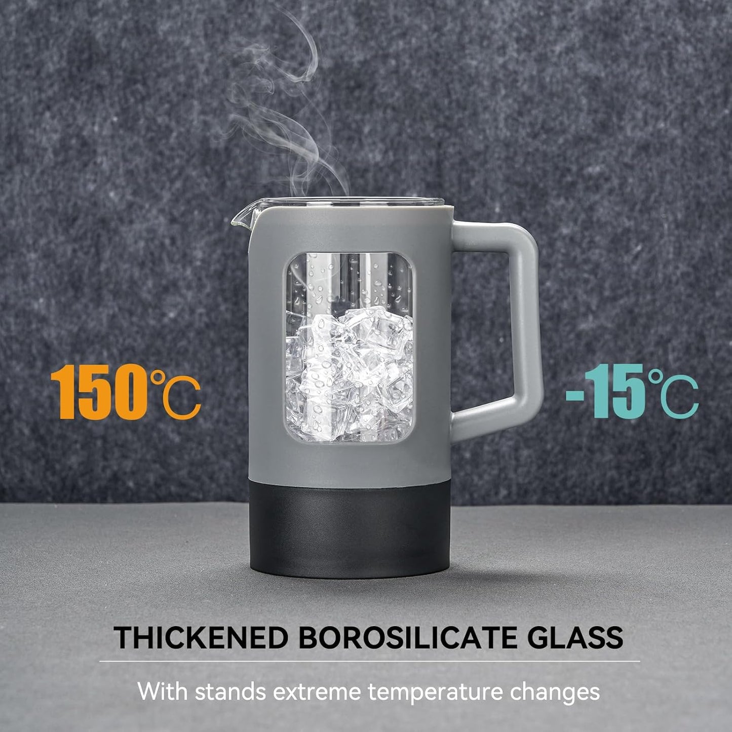 YOLIFE French Press Coffee Maker - 21 oz Heat-Resistant Borosilicate Glass | Portable Grey & Black Design