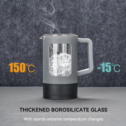 YOLIFE French Press Coffee Maker - 21 oz Heat-Resistant Borosilicate Glass | Portable Grey & Black Design