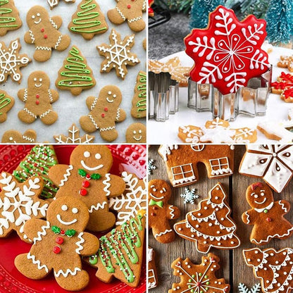 6Pcs Christmas Cookie Cutter Set - Stainless Steel Snowflake, Tree, Reindeer, Candy Cane, Gingerbread Man, Snowman (Variation: Christmas)