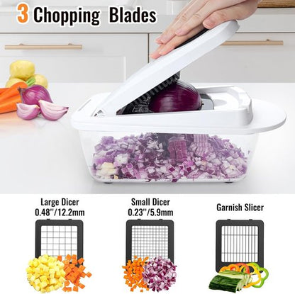 12 Blade All-in-1 Vegetable Chopper | Mandoline Slicer with Container & Spiralizer - White