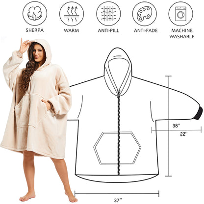 NIMOJIRO Wearable Blanket，Winter Oversized Zip-up Blanket Hoodie With Huge Pockets, Comfortable, Soft And Fluffy, Suitable for Adult Women, Men…