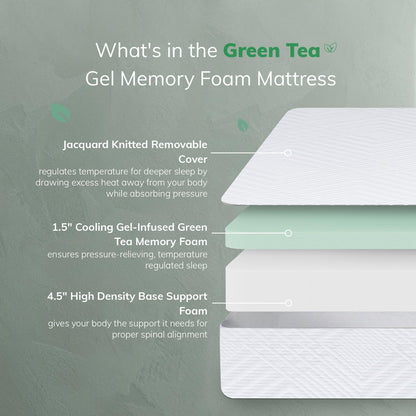 MLILY EGO Twin Mattress - Green Tea Memory Foam with Cooling Gel | Fiberglass-Free & CertiPUR-US Certified