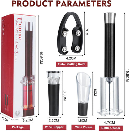 Wino on the Go Wine Opening Set, Air Pump Wine Bottle Opener Set, The Perfect Wine Opener, Wine Aerator Pourer Spout, Momentum Wine Opening Set, Wine Opener Pump(Aluminum head,Black)