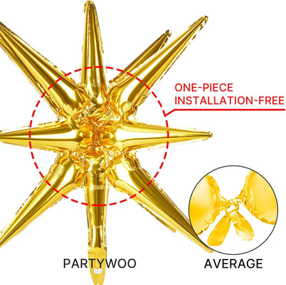 PartyWoo Metallic Gold Star Foil Balloons - 6 Different Sizes | 22-Inch Mylar Balloons for Weddings, Graduations & Birthdays