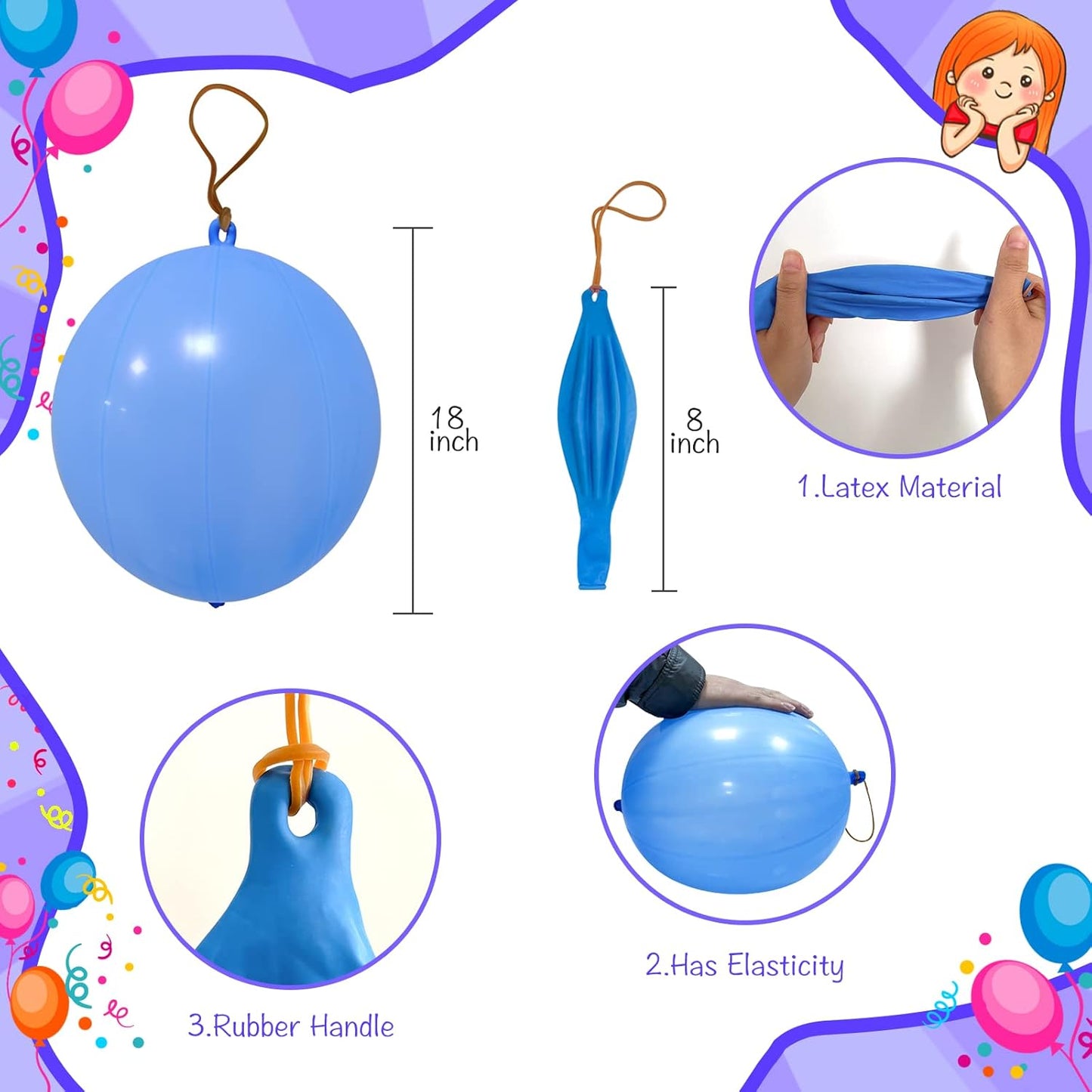Punch Balloons - 48pcs Neon Party Favors for Kids | Fun Carnival Bounce Balloons with Rubber Bands