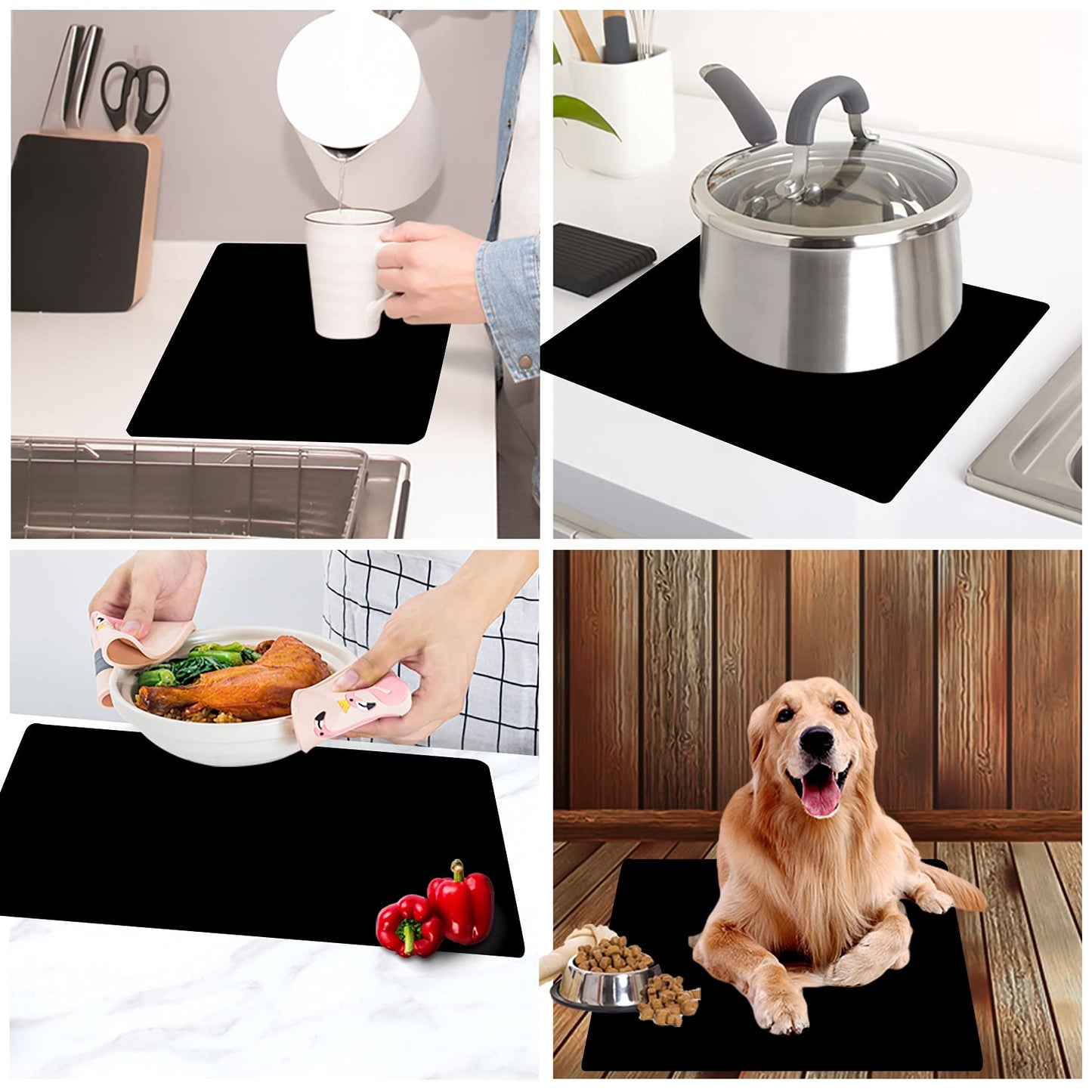 wellhouse Large Silicone Countertop Protector Silicone Baking Mat Multipurpose Mat Silicone Placemat Black Nonskid Heat Resistant Desk Saver Pad Silicone Microwave Mats(23.6by15.7 Inch, Black-1)