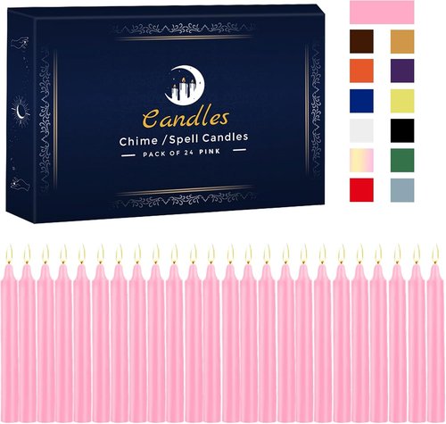 Kunrsug 24 Pack Pink Spell Chime Candles - Premium Mini Unscented Taper Candles for Rituals & Meditation | 4 Inch Tall, Perfect for Altar & Spells