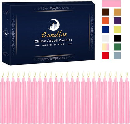 Kunrsug 24 Pack Pink Spell Chime Candles - Premium Mini Unscented Taper Candles for Rituals & Meditation | 4 Inch Tall, Perfect for Altar & Spells