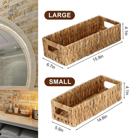 Regine Switzerland Wicker Storage Basket - Stylish Water Hyacinth Organizer for Bathroom & Pantry | 2 Pack