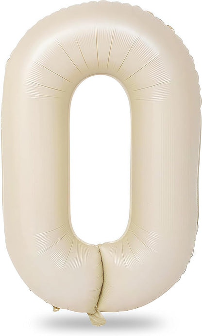 Skiennix 40-Inch Cream Number Balloons - Self-Inflating Beige Foil 0 for Birthday & Anniversary Celebrations