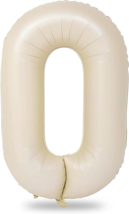 Skiennix 40-Inch Cream Number Balloons - Self-Inflating Beige Foil 0 for Birthday & Anniversary Celebrations