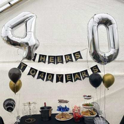 Silver Number 4 Balloons - 40-Inch Large Foil Helium Balloon for Birthday Celebrations | Self-Inflating Design