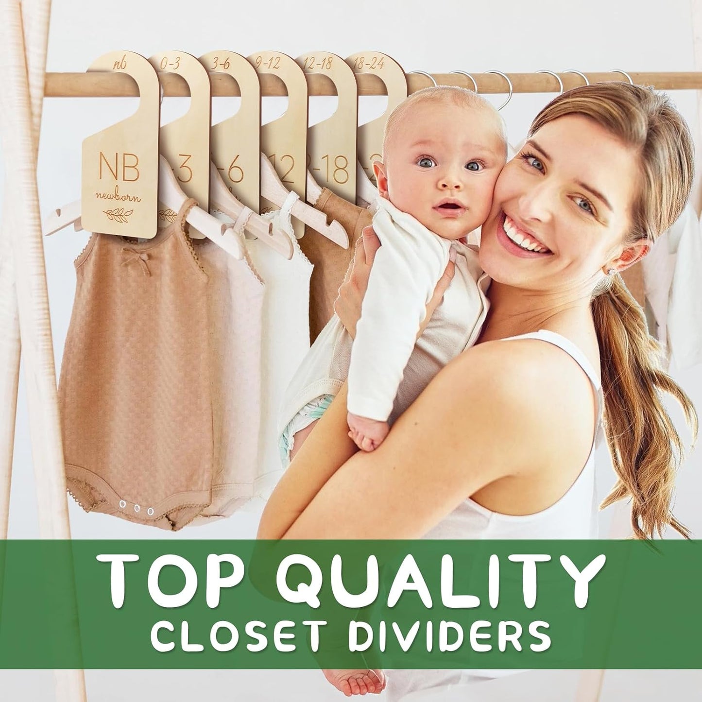 Skiennix Baby Closet Dividers - Wooden Size Organizers for Newborn to Toddler Clothes | Double-Sided Design