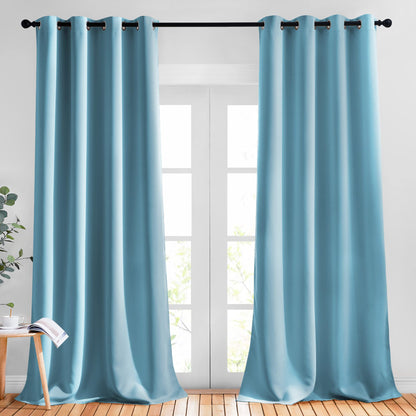 NICETOWN Bedroom Blackout Curtains and Drapes - Window Treatment Thermal Insulated Solid Grommet Blackout Draperies for Living Room (Set of 2 Panels, 52 by 95 Inch, Teal Blue)