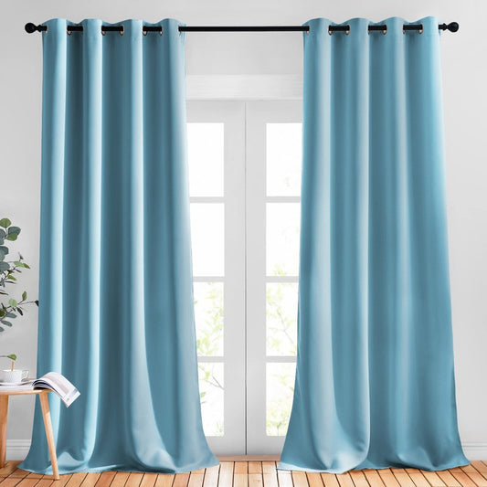 NICETOWN Bedroom Blackout Curtains and Drapes - Window Treatment Thermal Insulated Solid Grommet Blackout Draperies for Living Room (Set of 2 Panels, 52 by 95 Inch, Teal Blue)