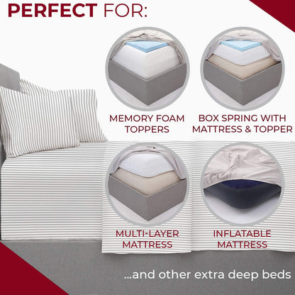 Mellanni Extra Deep Twin Sheets - 3 PC Iconic Collection Bedding - Hotel Luxury, Ultra Soft, Cooling Bed Sheets - Wrinkle, Fade, Stain Resistant (Twin, Pinstripe Gray)