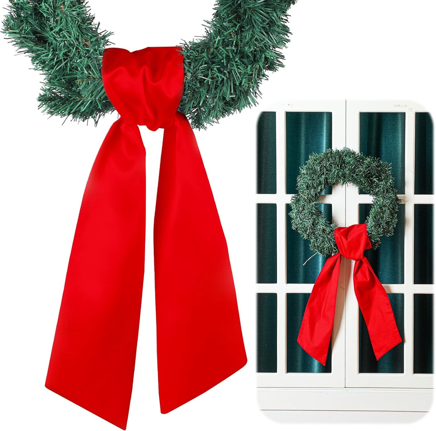 VitalCozy Wreath Sash - Embroidered Monogram Satin Ribbon for Front Door | 4.5'' X 56'', Red