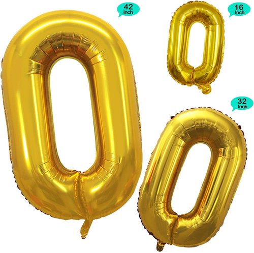 GOER Gold Foil Number 0 Balloons - 42 Inch for Milestone Birthdays & Anniversaries