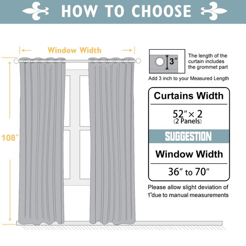 ChrisDowa Room Darkening Curtains 108 Inches Long 2 Panels Set for Living Room, Grommet Thermal Insulated Blackout Curtains for Bedroom (Teal, 52 x 108 Inch)