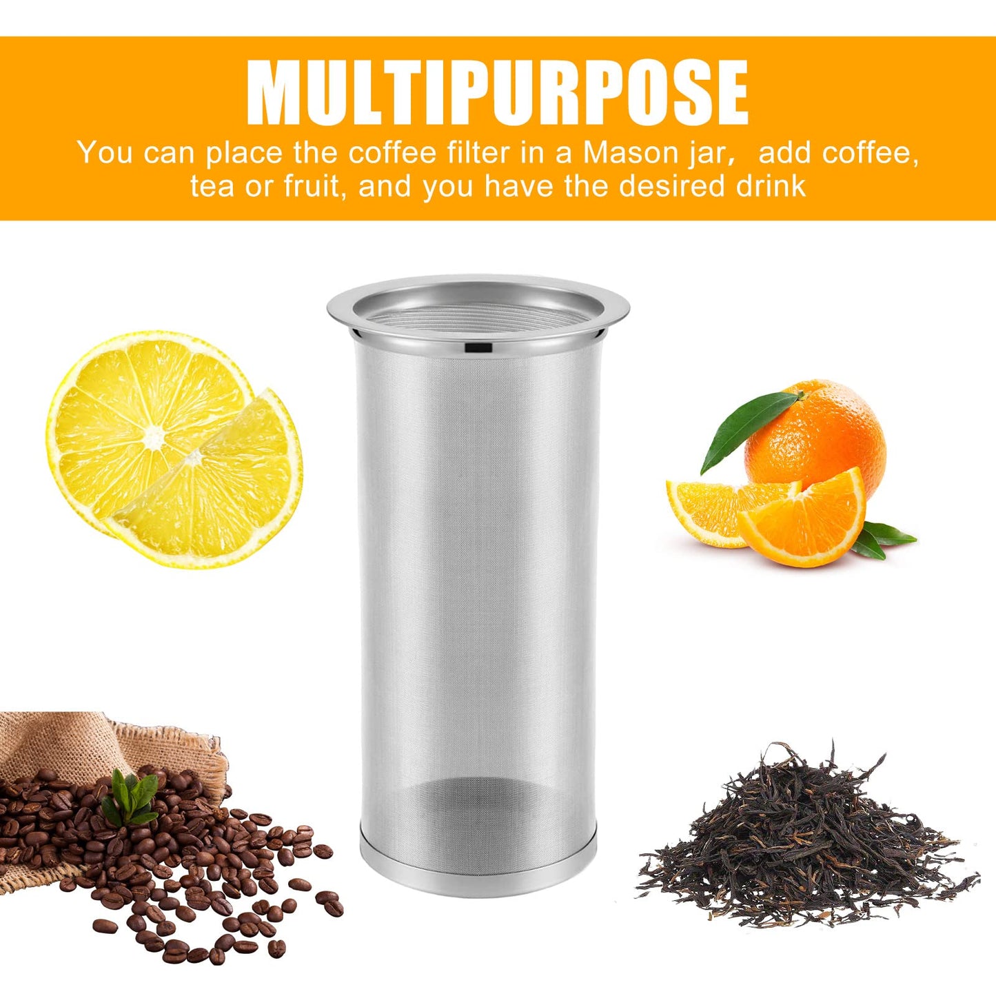 ZUOLUN Cold Brew Filter for Mason Jar: 2 Pieces Cold Brew Strainer, 2 Quart Stainless Steel Cold Brew Coffee Filter, Reusable Mesh Coffee Filter for Wide Mouth Mason Canning Jar