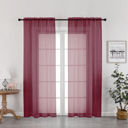OWENIE Burgundy Red Sheer Curtains 72 Inches Long 2 Panels Set, Transparent Voile Sheer Curtain Rod Pocket Gauze Drapes for Living Room Bedroom Window Sliding Glass Door Treatment, Each 42 x 72 Inch