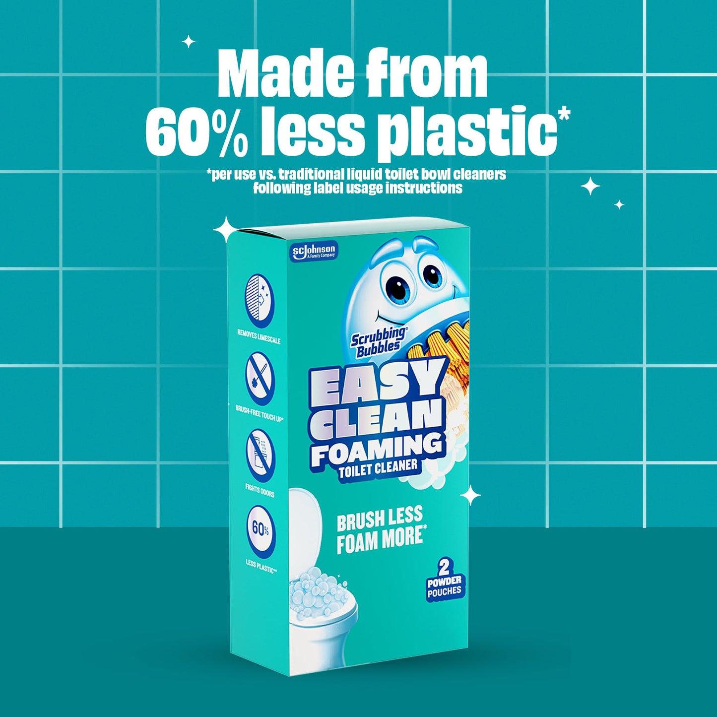 Scrubbing Bubbles Easy Clean Foaming Toilet Bowl Cleaner, Easy Drop In Powder Pouches, 100g (2 Pouches)