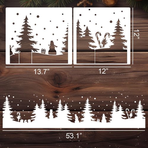 Christmas Stencils - Large Reusable Winter Forest House Village Designs for Window Glass & Crafts | 53.1” Templates