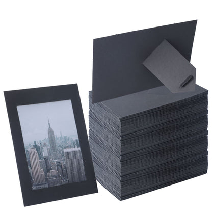 Litpoetic 200 Pack Standing Paper Picture Frames 4x6,Cardboard Photo Frame with Easel,Paper Photo Frame Cards,Gallery Frames Bulk For Father's Day,DIY,Classroom, Black