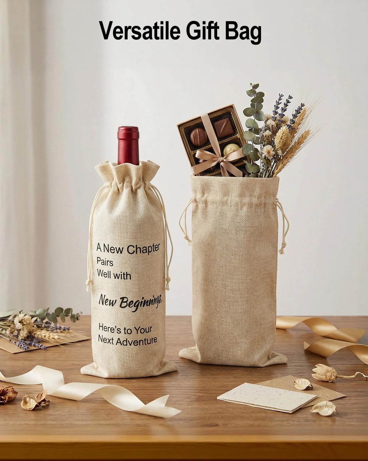 NUMIFUN Adventure Themed Reusable Wine Bag – Motivational Wine Gift Bag for New Jobs, Travel & Good Luck, Drawstring Bottle Cover for 750ml Celebratory Gifts