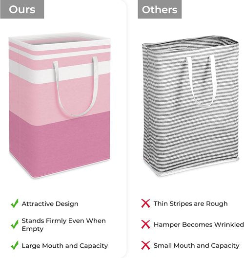 HomeHacks Large Waterproof Laundry Baskets - Collapsible Hampers with Reinforced Handles | 75L Each, Pink
