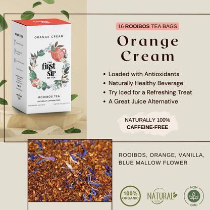 Orange Cream Rooibos, Tea Bags, Vanilla & Orange, Caffeine-Free, Antioxidants, Hot & Iced Tea - 16 Cups | The Spice Hut, First Sip Of Tea