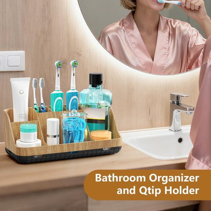 GFWARE Bathroom Toothbrush Holder Set - 2-Pack Qtip Dispenser with Drainage | 7 Slots for Kids' Bathroom