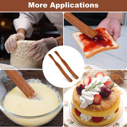 Skiennix 2-Pack Wooden Spurtle Set - Ideal for Sourdough, Mixing & Reaching Jar Bottoms | Teak Wood Kitchen Utensils