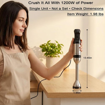 Immersion Hand Blender by 2026 - 1200W Power, 5-Speed Settings, Stainless Steel Blades | Gift Boxed for Soup & Mayonnaise